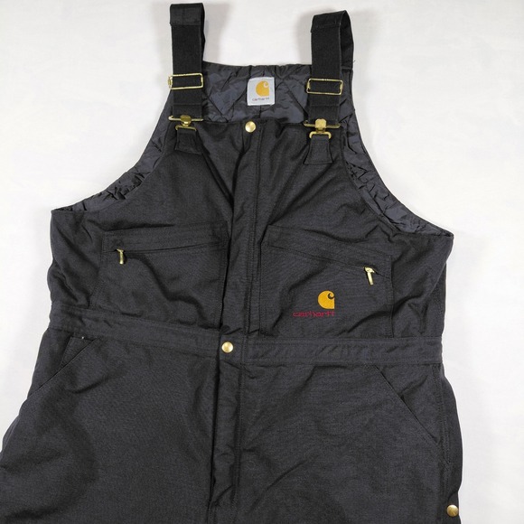 90s Carhartt R12 BLK Double Knee Bib Overalls Black Workwear Mens 44x29